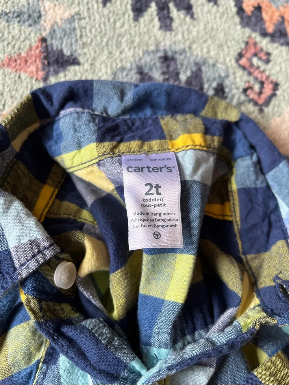 Carter’s 2T Yellow & Navy Plaid Button-Up Shirt